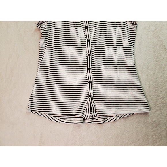 Pleione Blouse Top Women Small Black White Striped Rayon Sleeveless Button Front - Picture 3 of 7